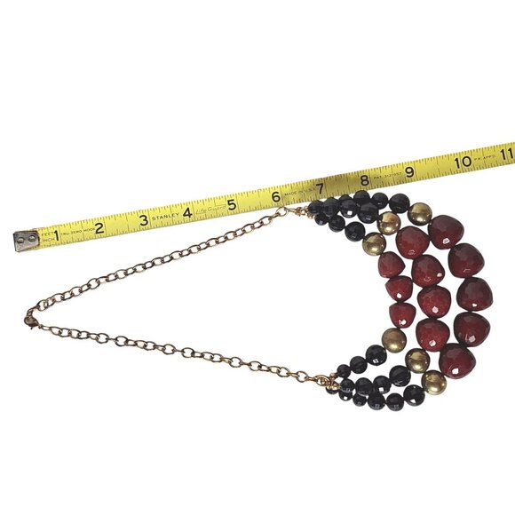 Vintage Chunky Bib Necklace Faceted Red Beads Multistrand Statement Necklace - Picture 4 of 4